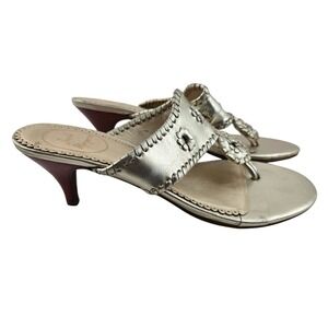 Jack Rogers Jacks Kitten Heel Platinum Gold Leather Whipstitch Sandals Size 7 M
